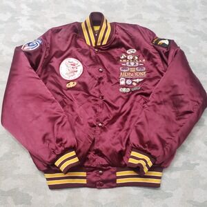 VTG Airborne American Satin Jacket Mens Large Red Snap Up Bomber Quarter Master